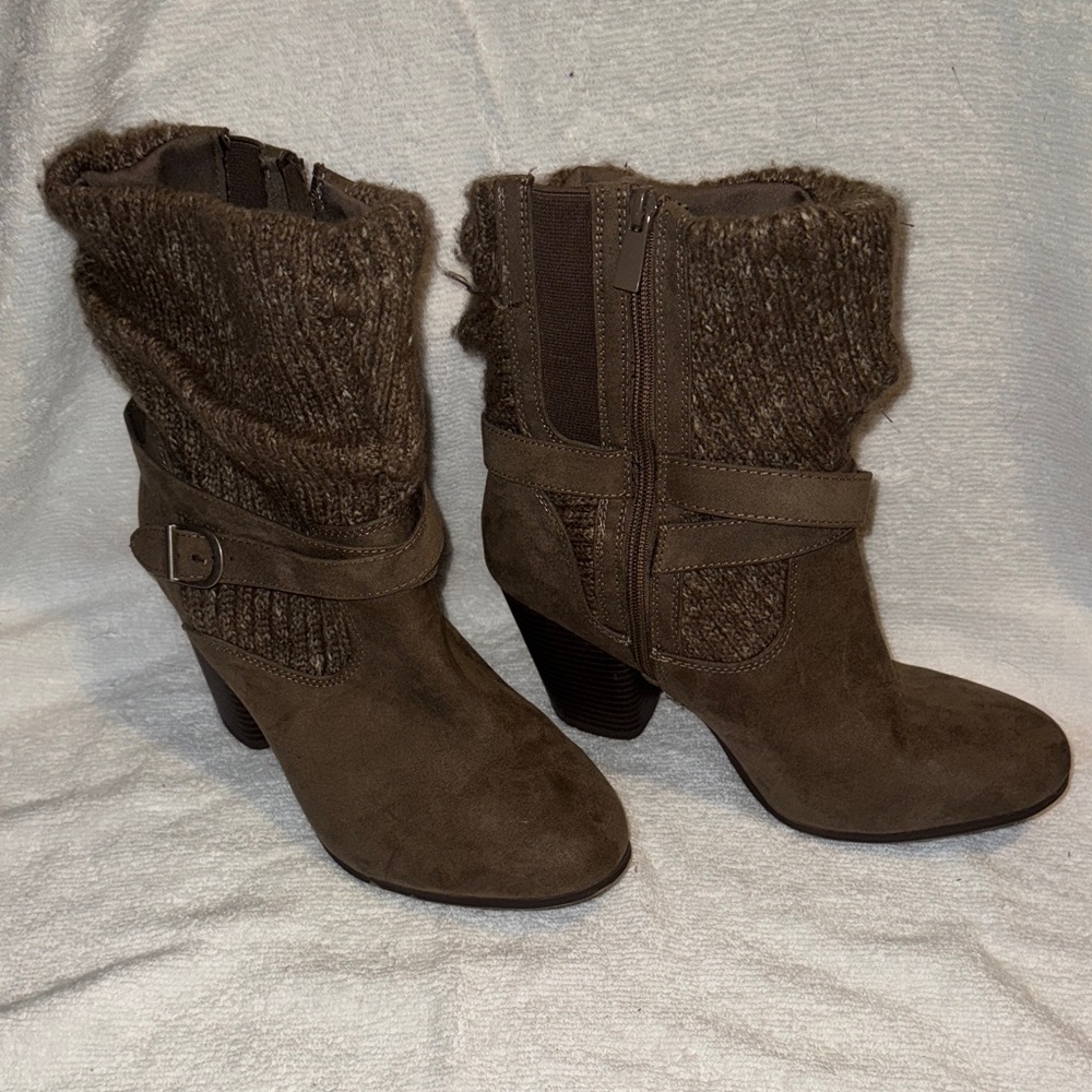 Torrid Brown Colored Knit Cuff Heeled Boots - Size 10.5 WW